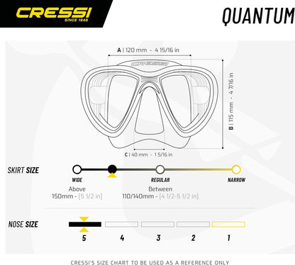 Maschera Subacquea per Adulti Con Sistema Avanzato Di Nebbia E Migliore Visibilità Verso Il Basso - Quantum: Made in Italy